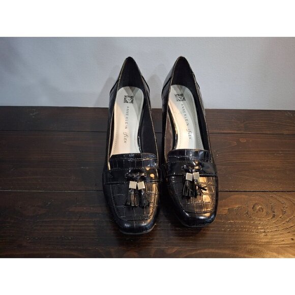 Anne Klein Black Leather Frisca Heel Shoe/Pre-Owned, Sz. 10M - Picture 5 of 10